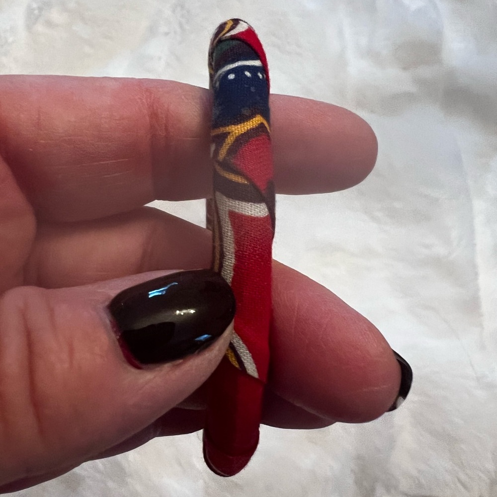 Gorgeous Indian Boho red black tan fabric bracelet bangle jewelry